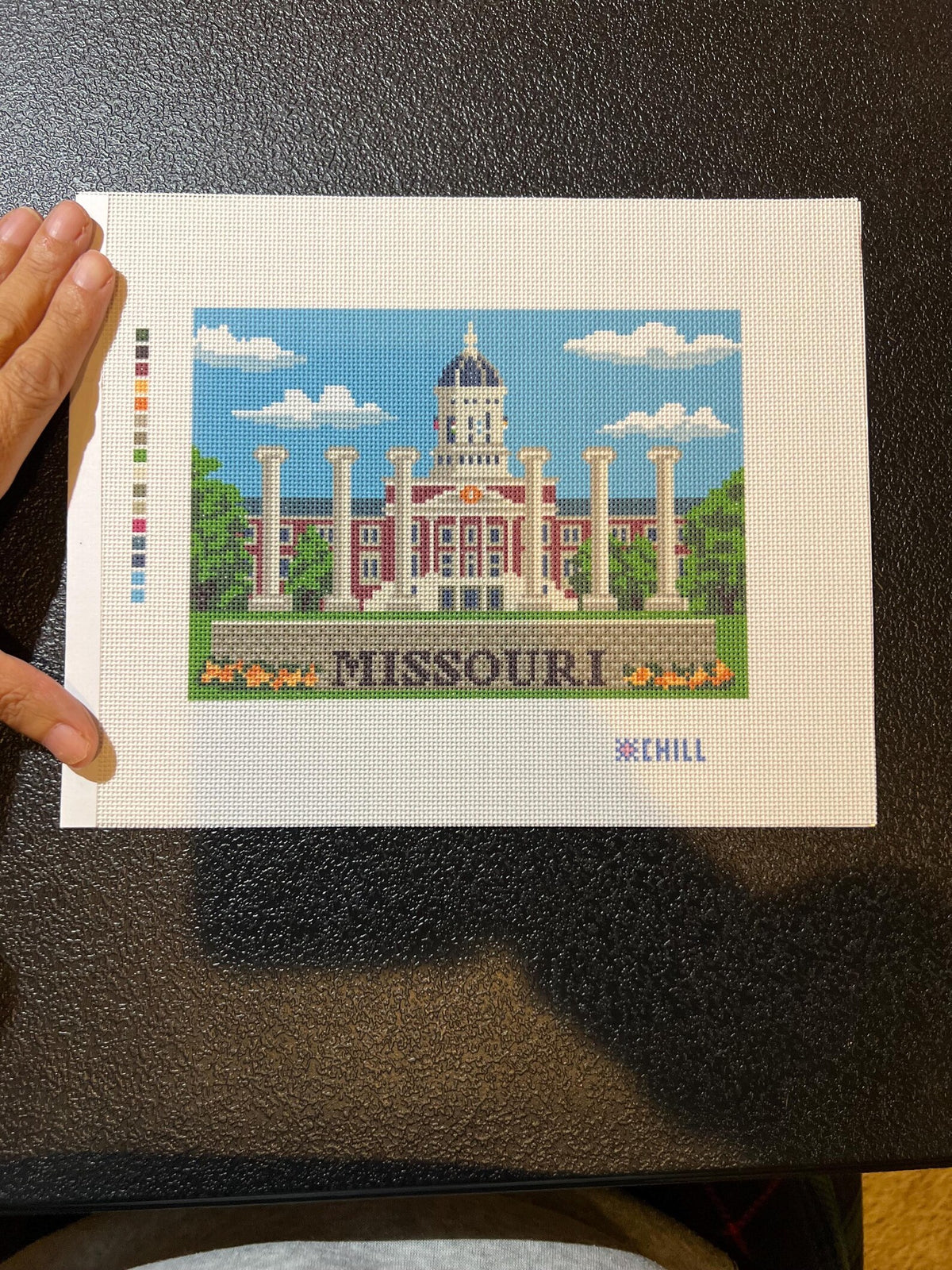 Missouri Columns Needlepoint Canvas – Stitched Example – Needlepoint & Chill