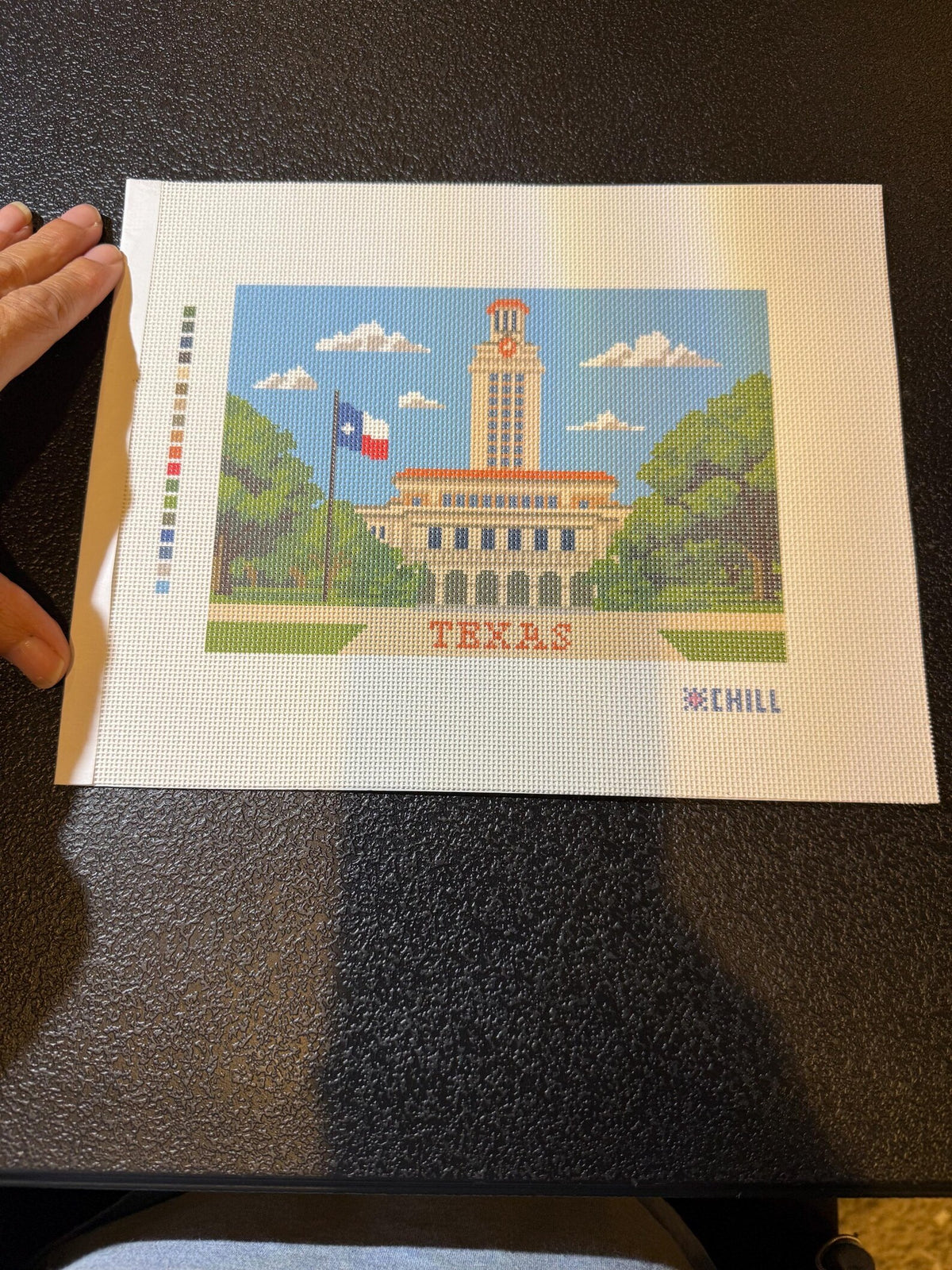 Texas Tower Needlepoint Canvas – Stitched Example – Needlepoint & Chill