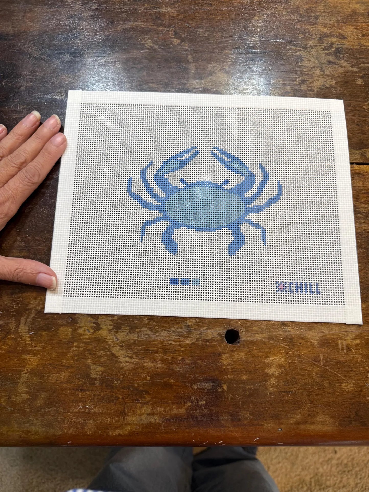 Blue Crab Ornament Needlepoint Canvas – Full View – Needlepoint & Chill