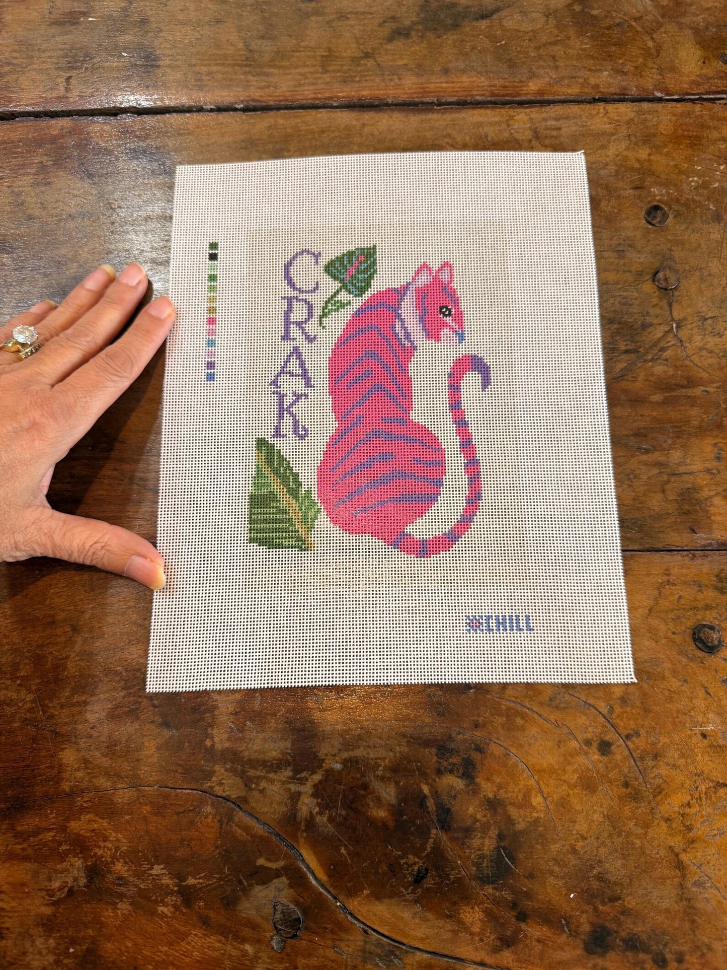 Mahjong CRAK Cat Needlepoint Canvas – Stitched Example – Needlepoint & Chill