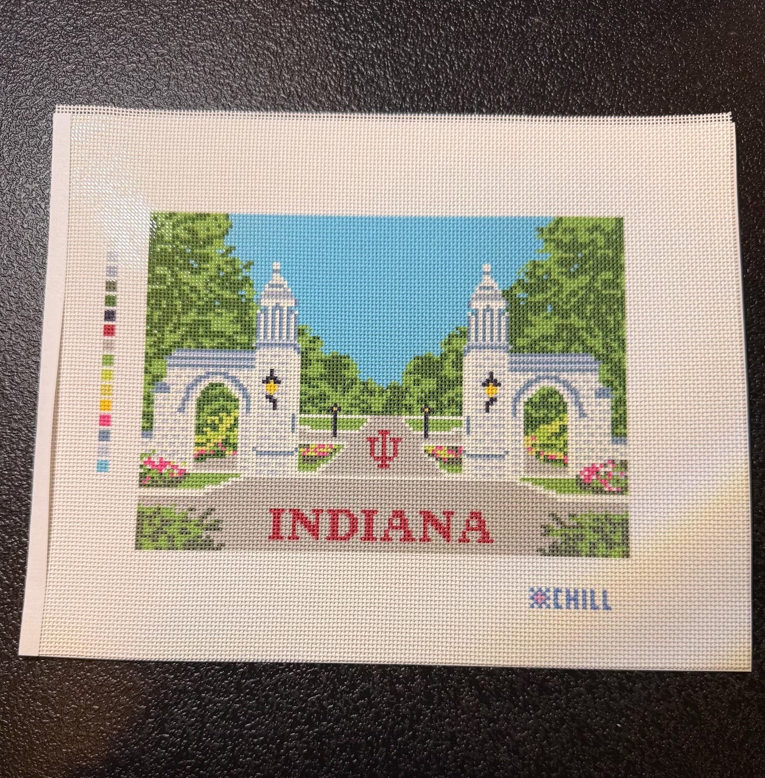 Indiana College Town Gate Needlepoint Canvas – Canvas Detail – Needlepoint & Chill