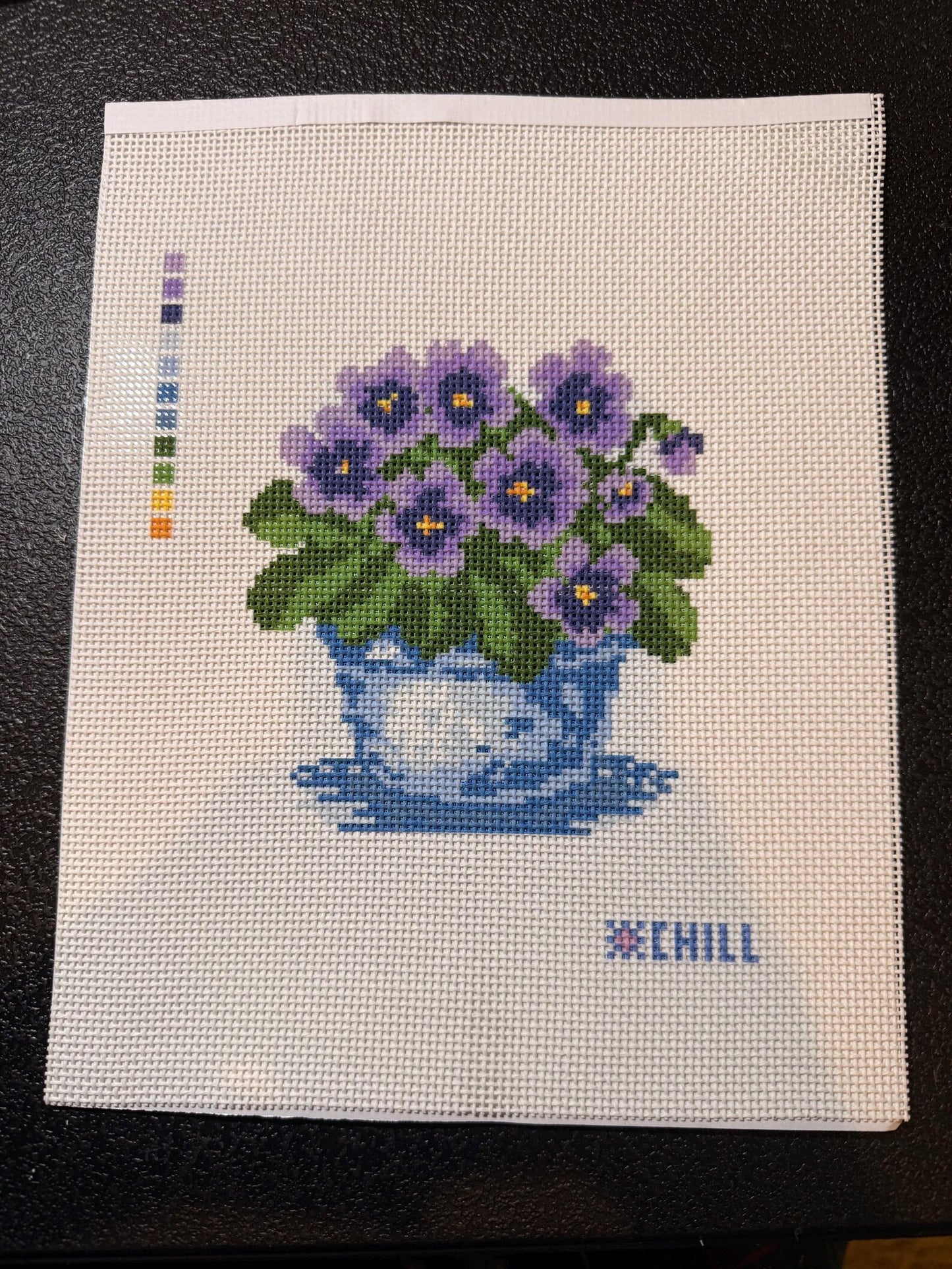 Violets in Blue Pot Needlepoint Canvas – Flower Series