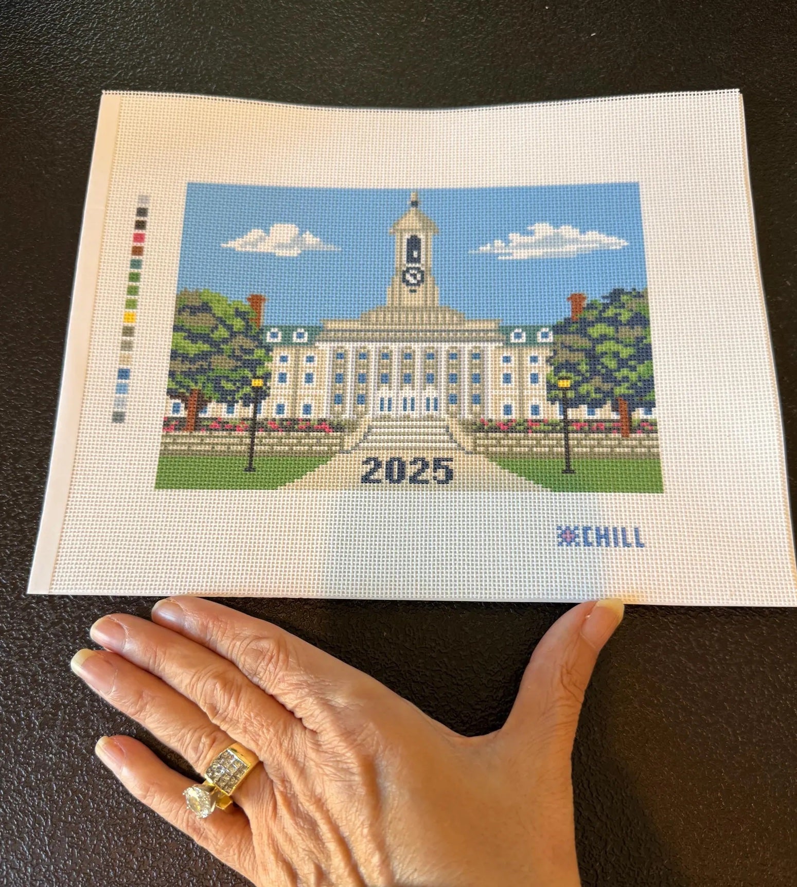 Happy Valley Campus Clocktower Needlepoint Canvas – Full View – Needlepoint & Chill