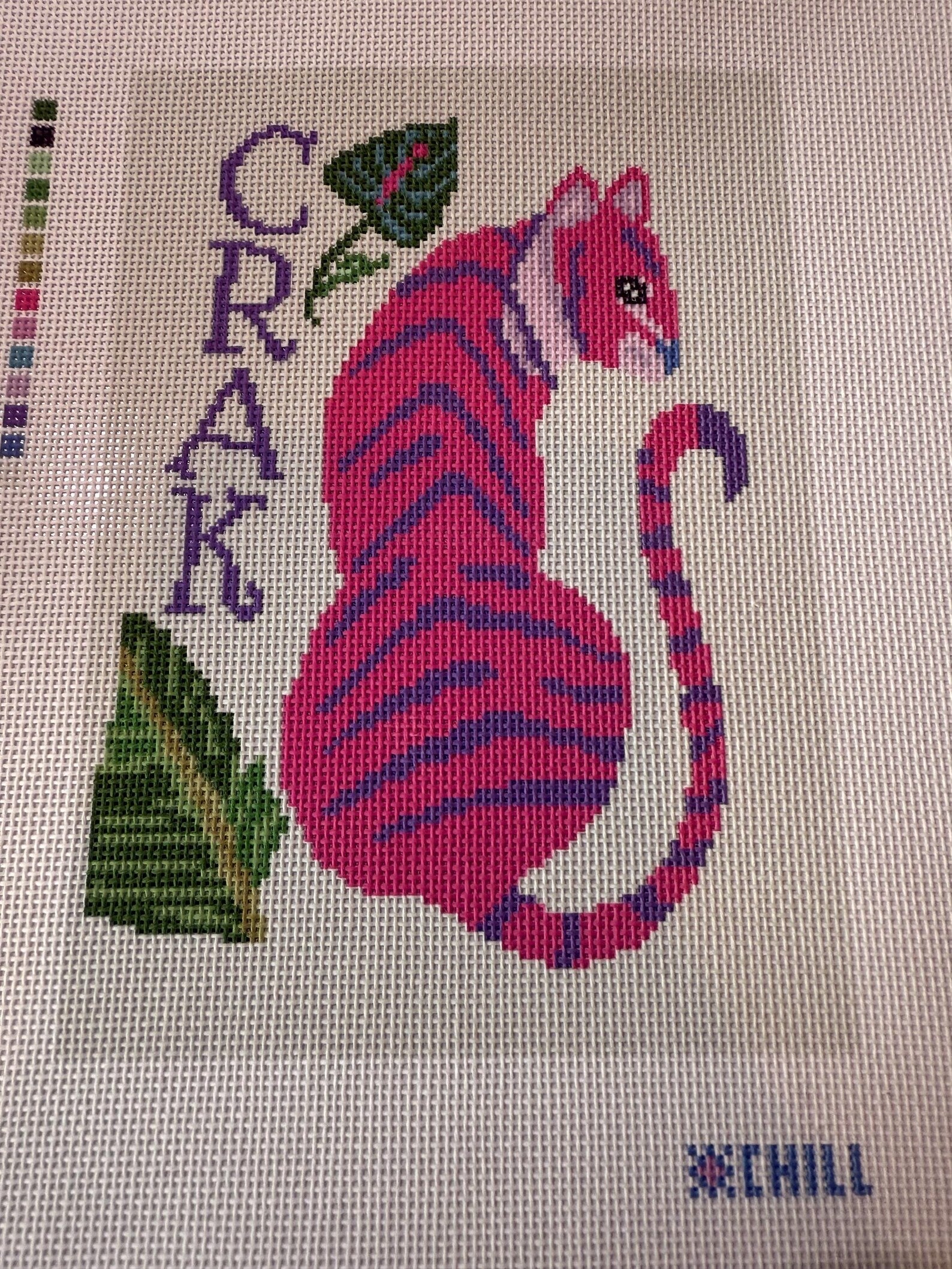 Mahjong CRAK Cat Needlepoint Canvas – Finished Piece – Needlepoint & Chill