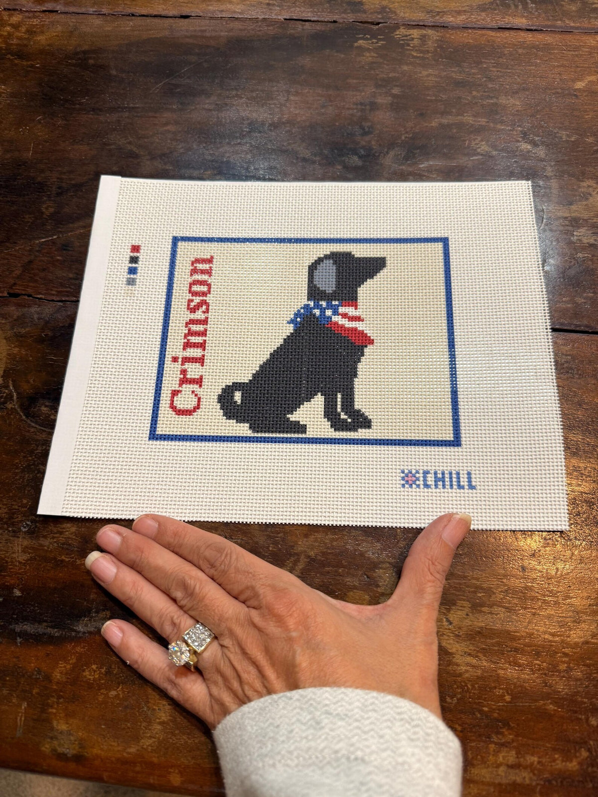Personalizable Labrador Needlepoint Canvas – Stitched Example – Needlepoint & Chill