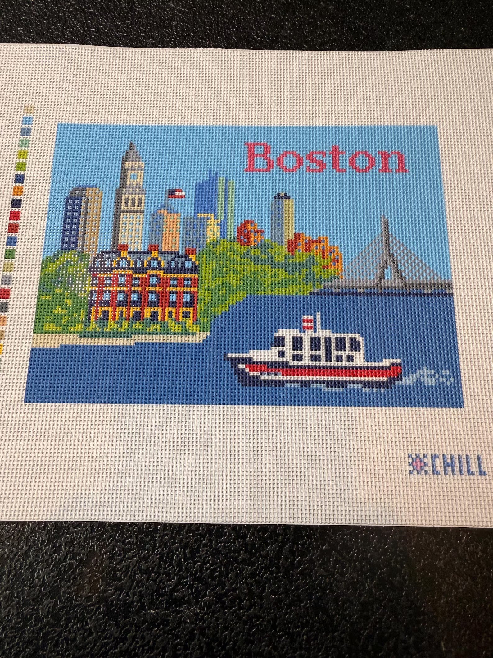 Boston Skyline Needlepoint Canvas – Full View – Needlepoint & Chill