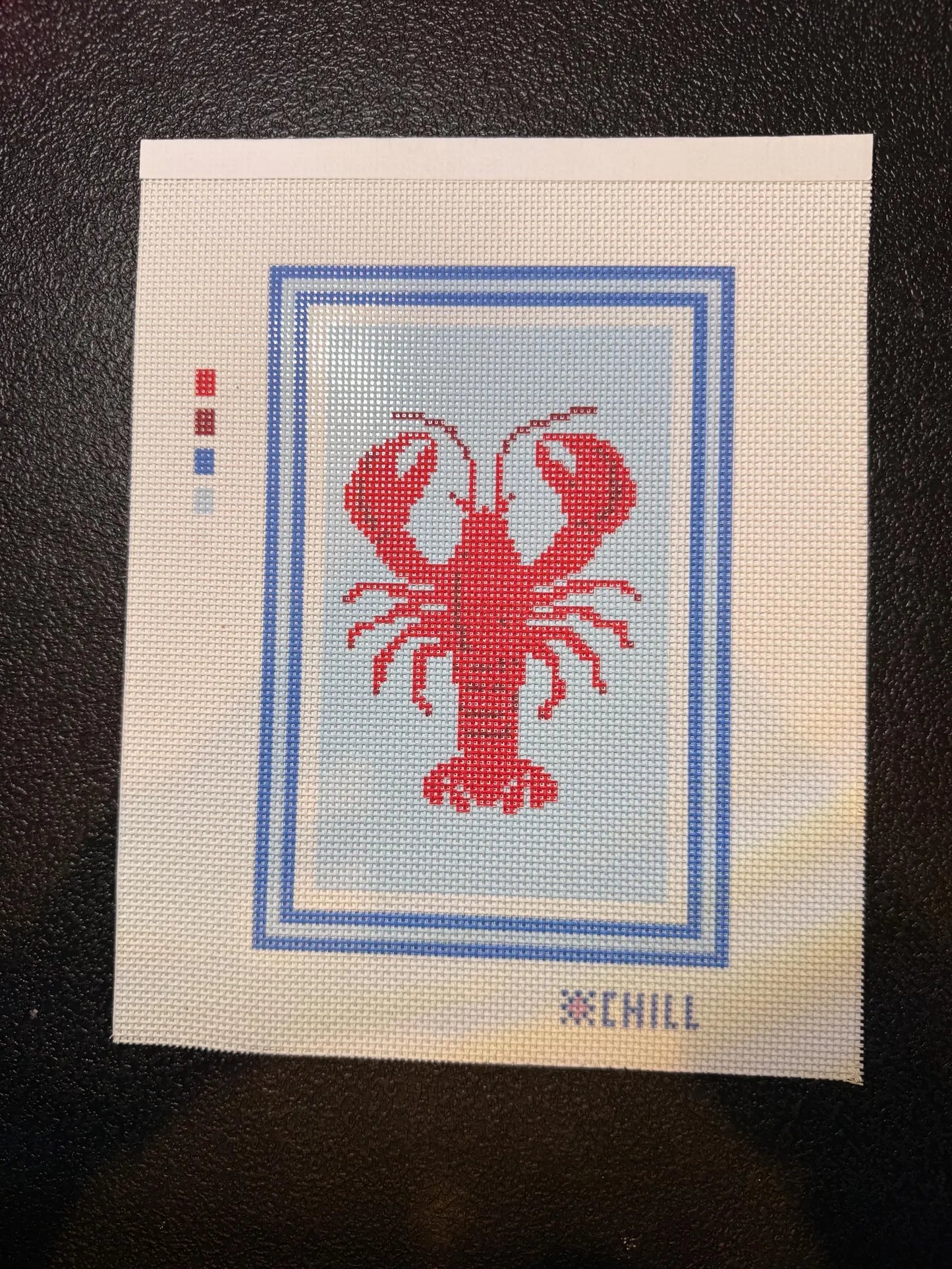 Lobster in Blue Needlepoint Canvas – Finished Piece – Needlepoint & Chill