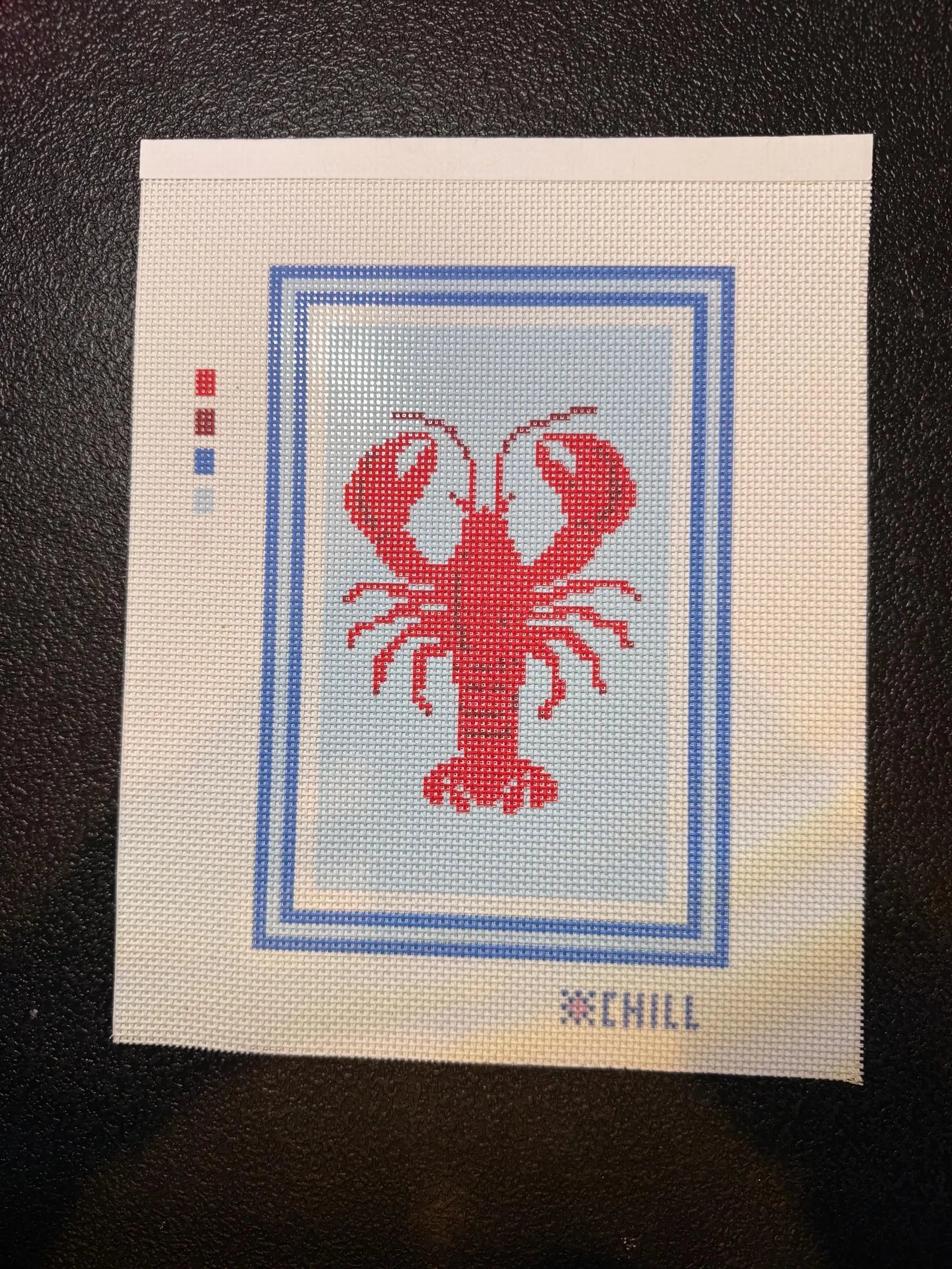 Lobster in Blue Needlepoint Canvas – Finished Piece – Needlepoint & Chill