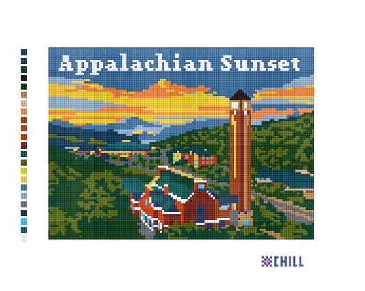 Appalachian Sunset Bell Tower Needlepoint Canvas – Boone NC Campus – Needlepoint & Chill