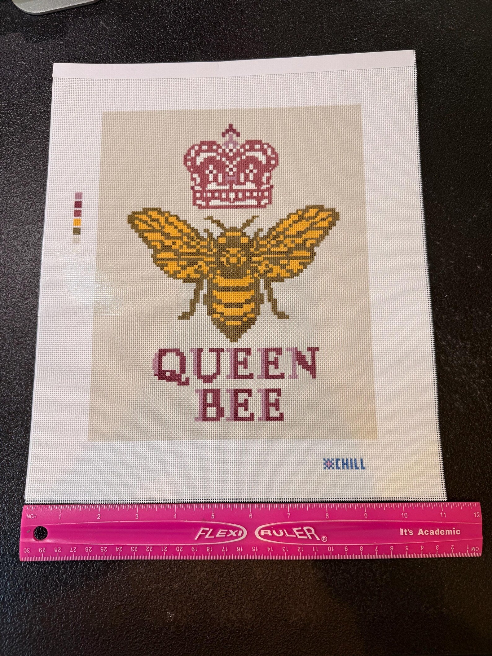 Queen Bee Large Size Needlepoint Canvas – Finished Piece – Needlepoint & Chill