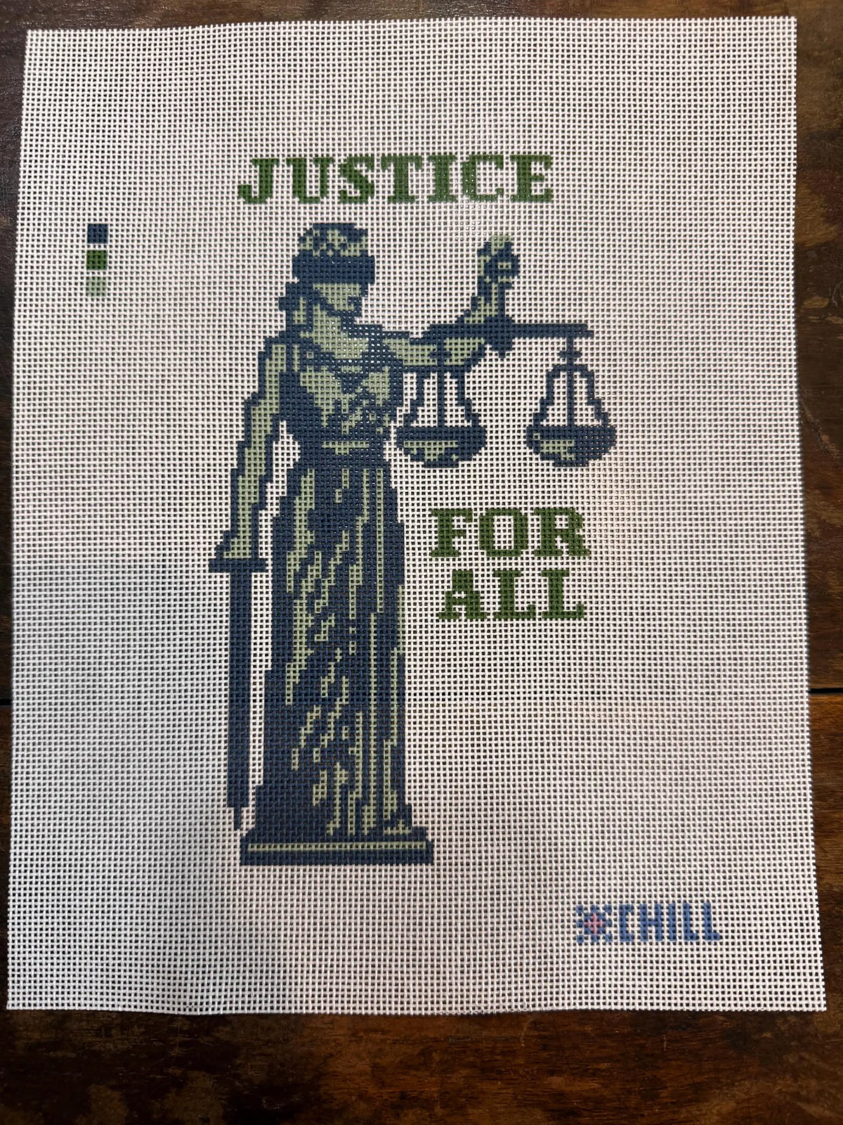 Lady Justice Needlepoint Canvas – Full View – Needlepoint & Chill