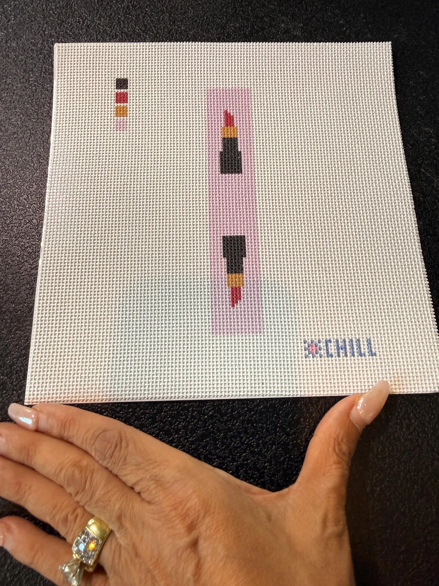 Lipstick Key Fob Needlepoint Canvas – Finished Piece – Needlepoint & Chill