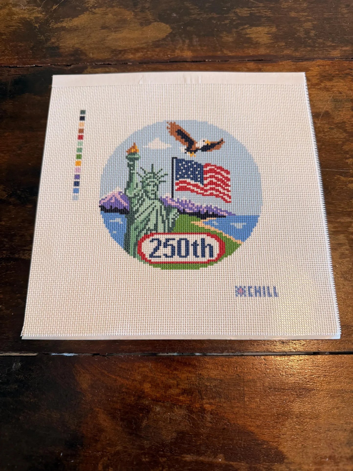 Patriotic 250th Celebration Needlepoint Canvas – Finished Piece – Needlepoint & Chill