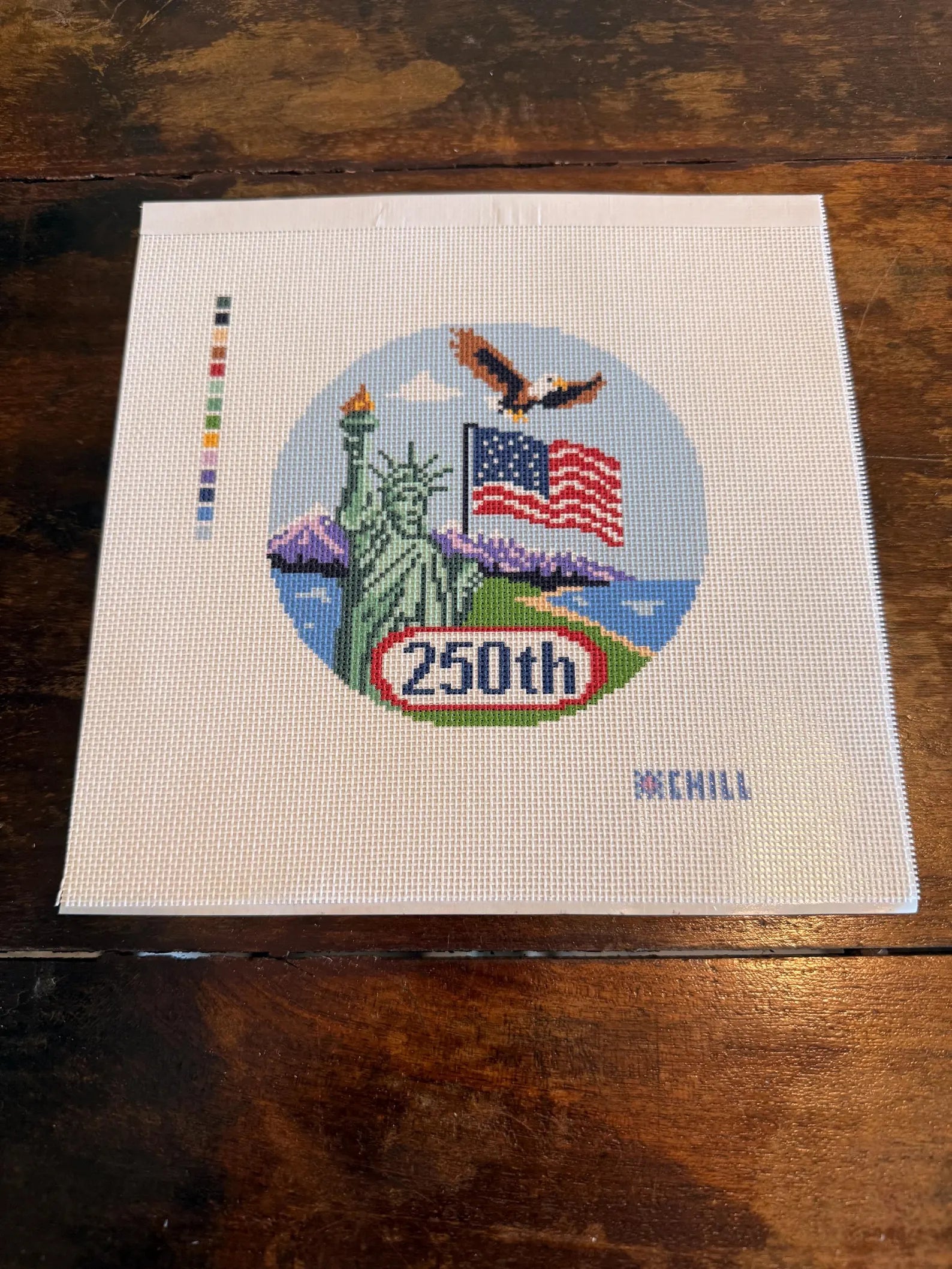 Patriotic 250th Celebration Needlepoint Canvas – Finished Piece – Needlepoint & Chill