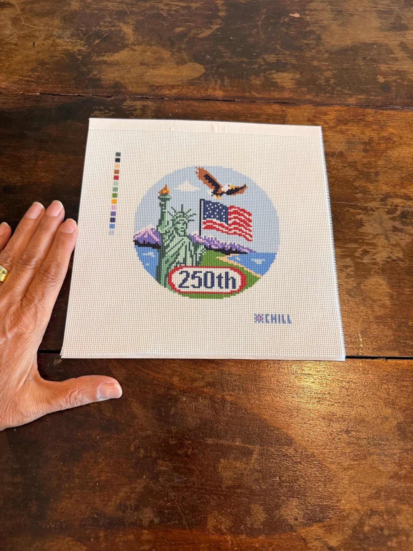 Patriotic 250th Celebration Needlepoint Canvas – Stitched Example – Needlepoint & Chill