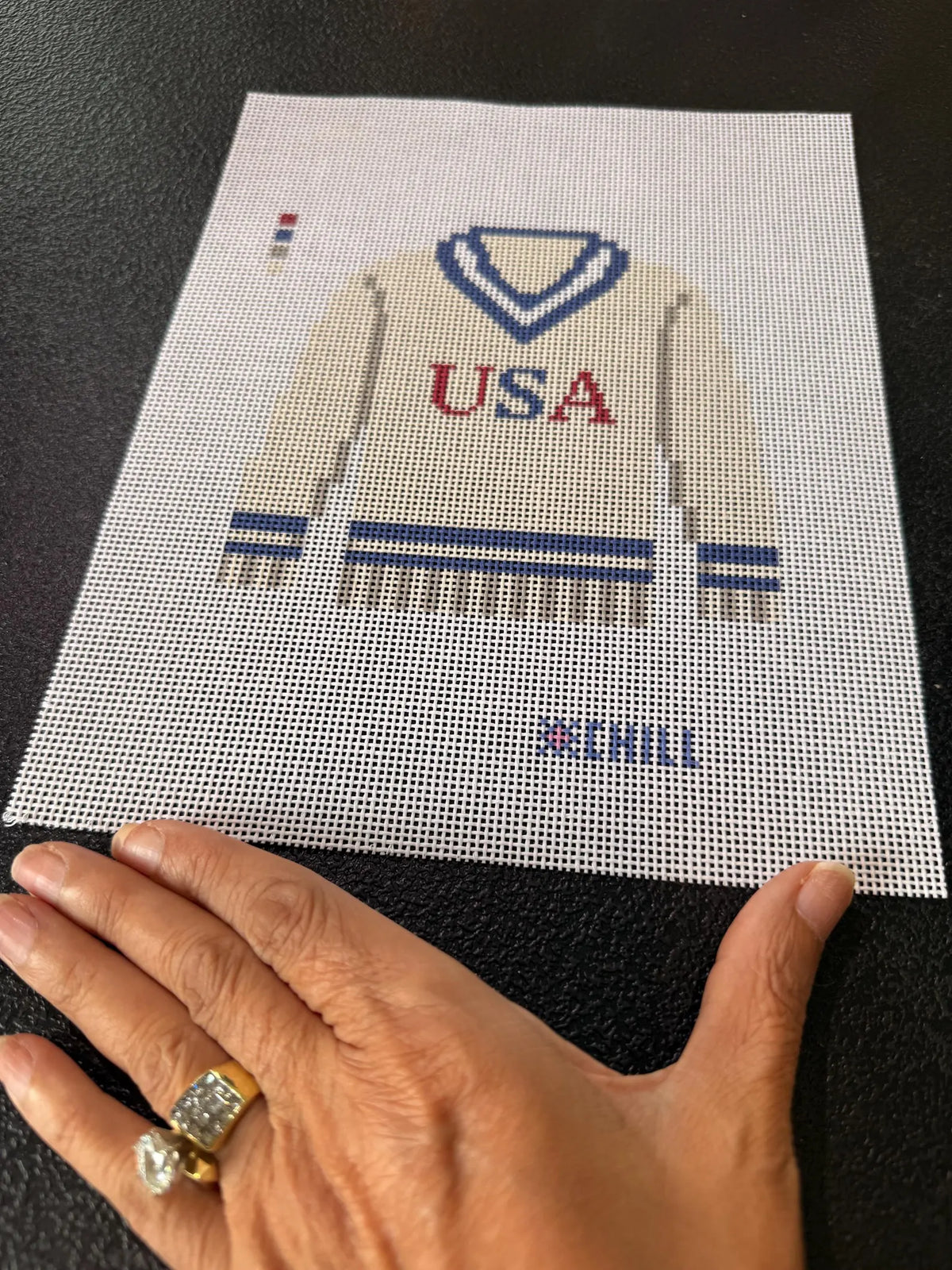 America 250 Sweater Ornament Needlepoint Canvas – Full View – Needlepoint & Chill