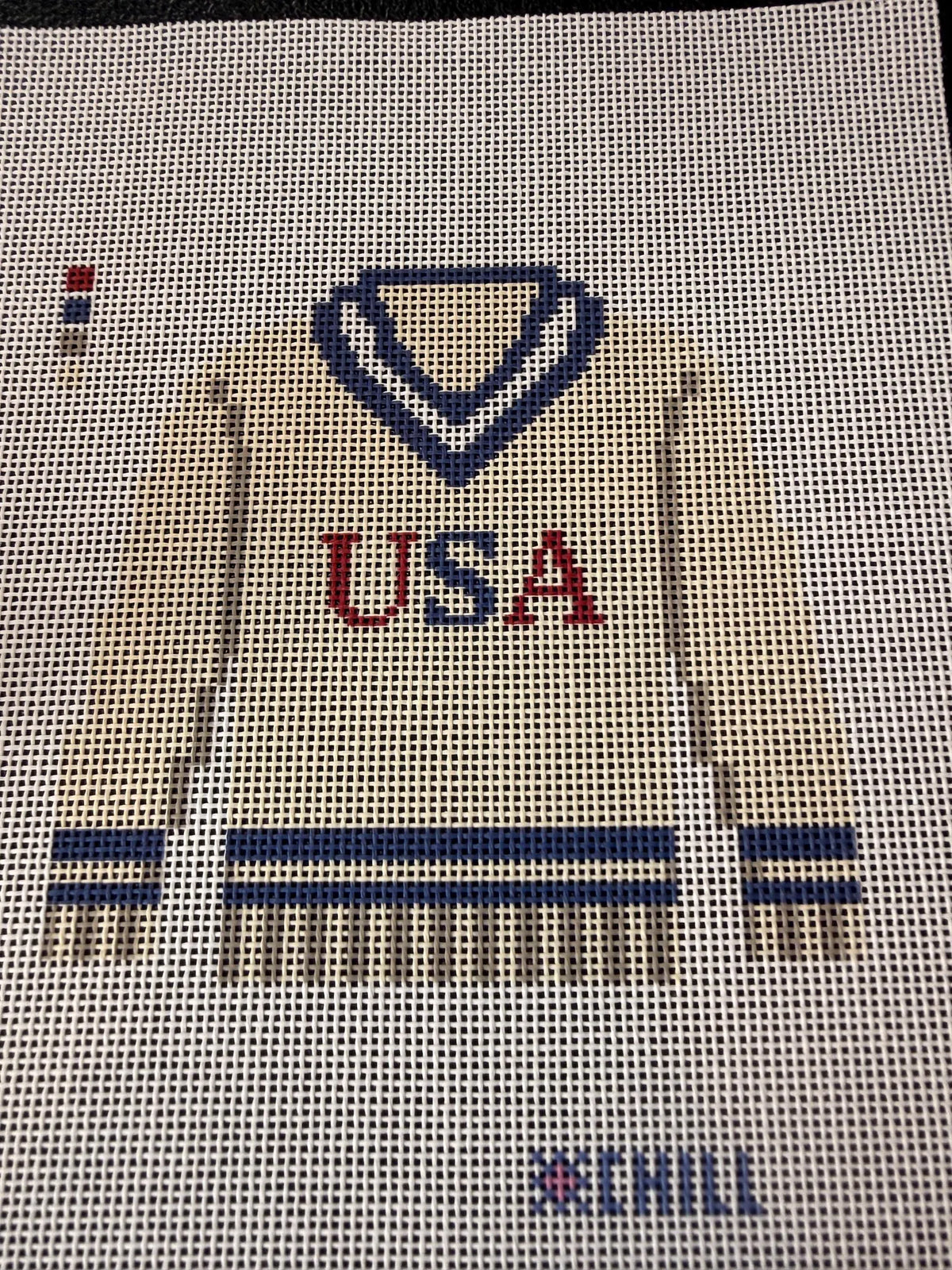 America 250 Sweater Ornament Needlepoint Canvas – Finished Piece – Needlepoint & Chill