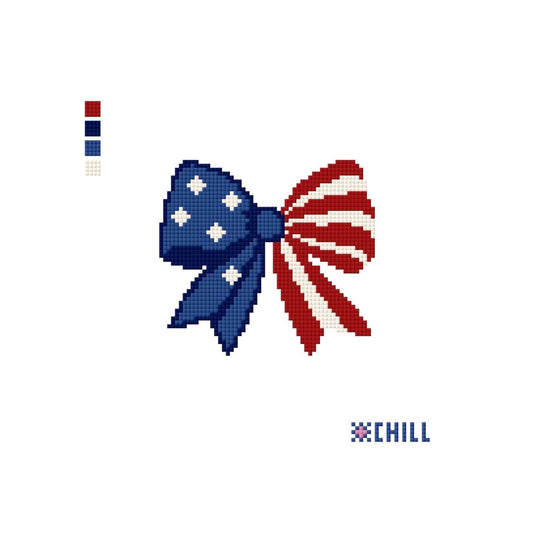 American Flag Bow Ornament Needlepoint Canvas – Patriotic Ribbon Design – Needlepoint & Chill