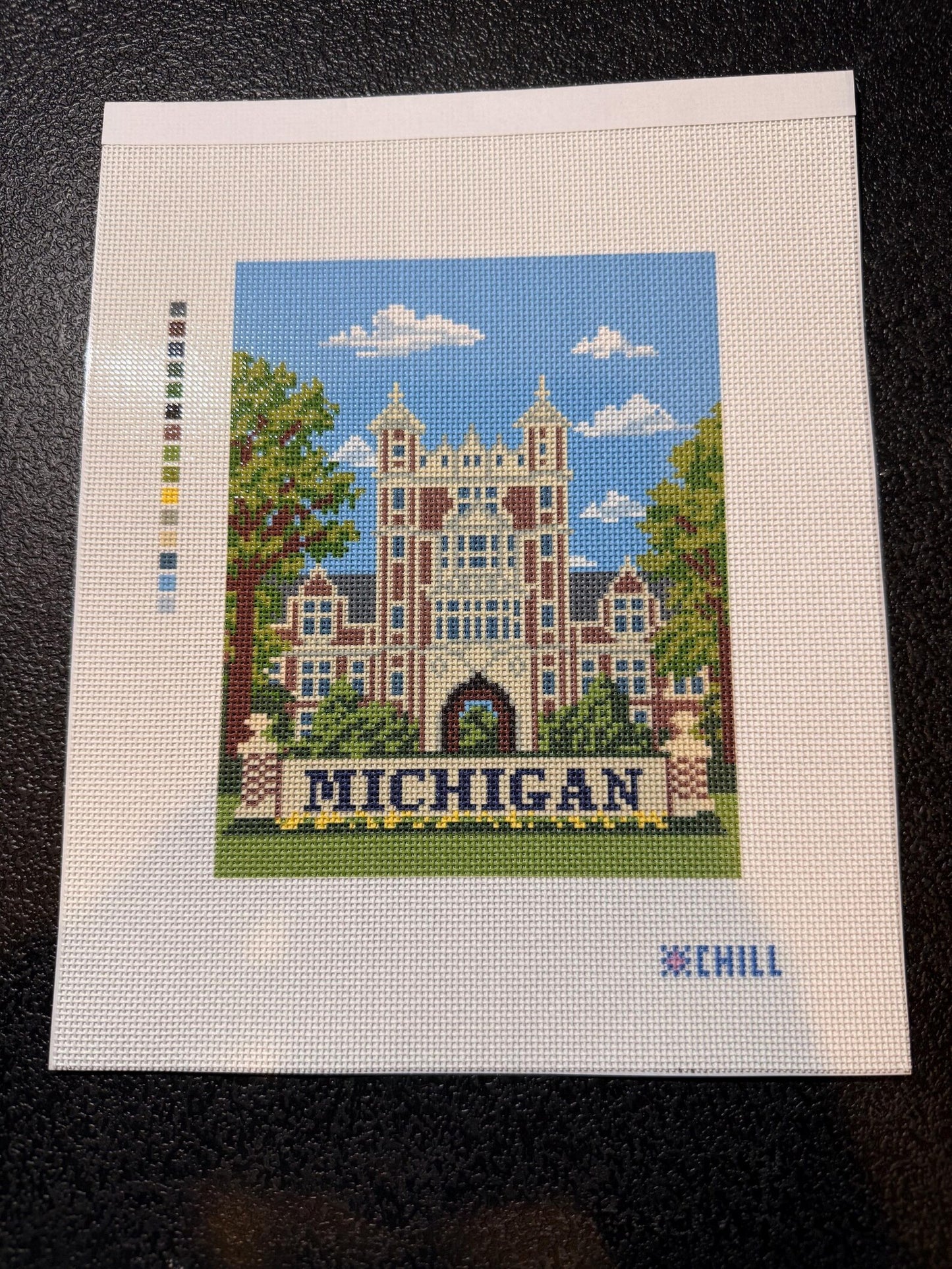 Michigan Campus Landmark Needlepoint Canvas – Canvas Detail – Needlepoint & Chill