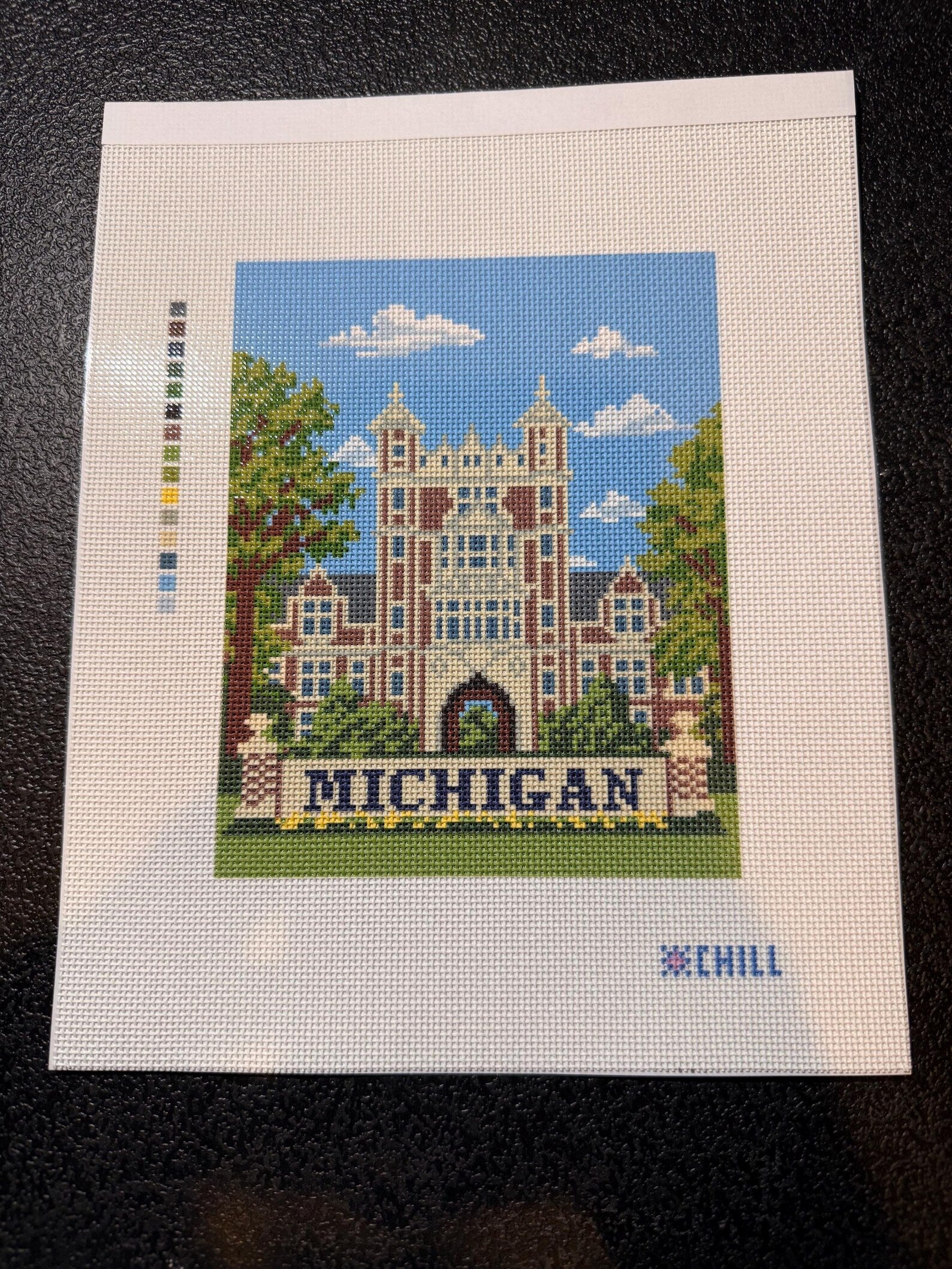 Michigan Campus Landmark Needlepoint Canvas – Canvas Detail – Needlepoint & Chill