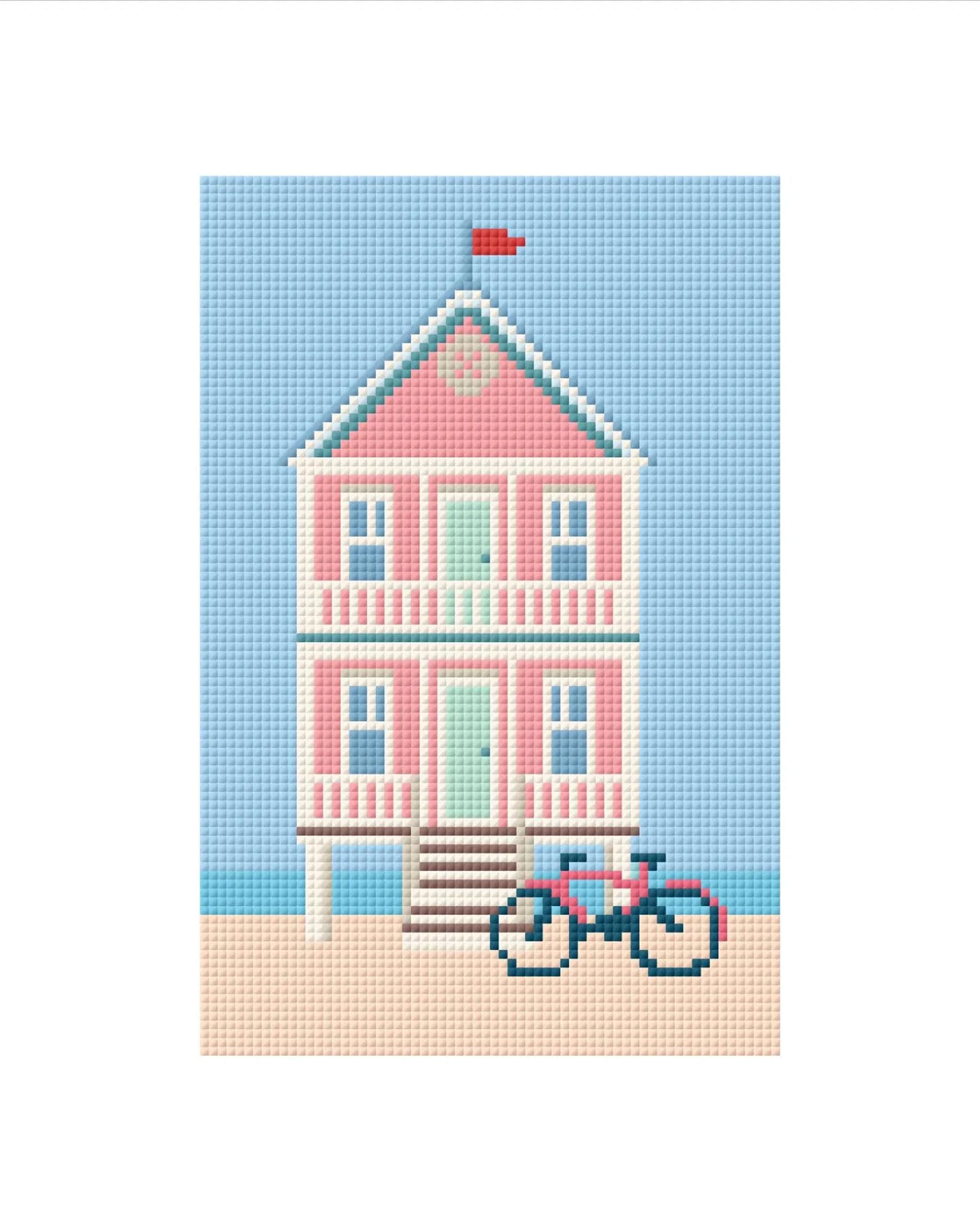 Beach House Needlepoint Canvas – Stitched Example – Needlepoint & Chill