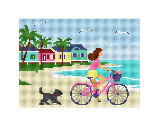 Beach Cruiser Needlepoint Canvas – Seaside Bicycle Design – Needlepoint & Chill