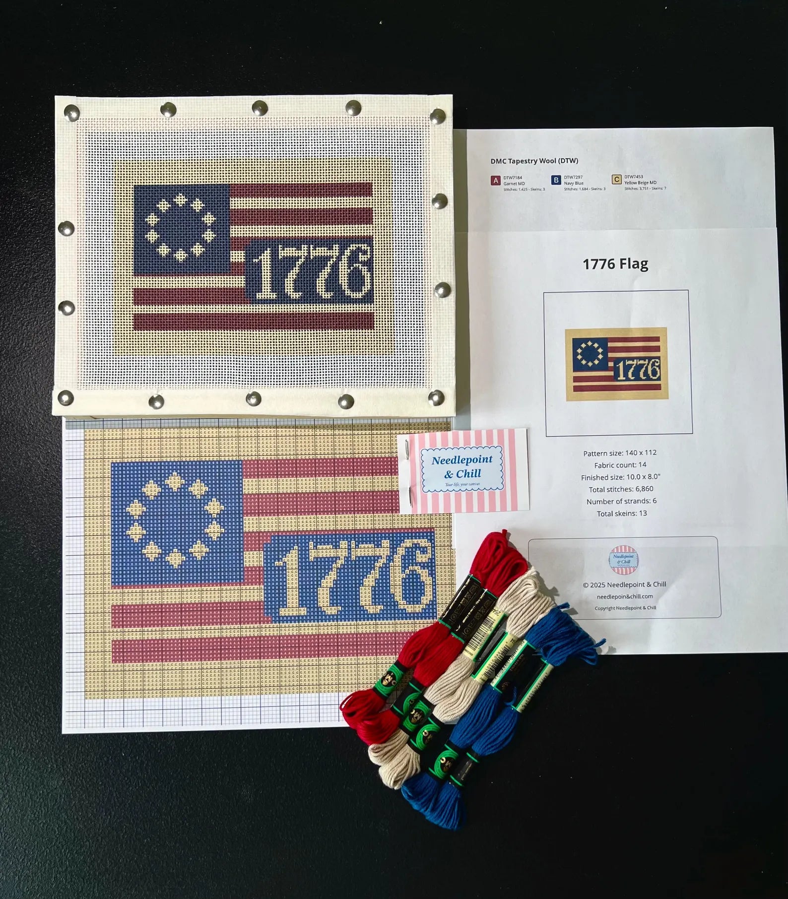 1776 Flag Needlepoint Kit – Full Contents – Needlepoint & Chill
