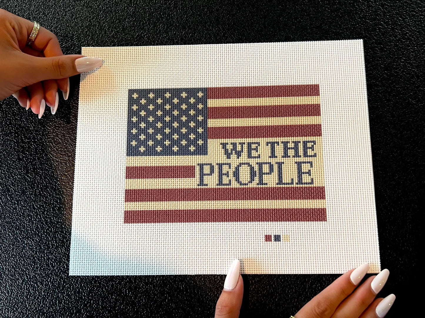 We The People American Flag Needlepoint Canvas – Stitched Example – Needlepoint & Chill