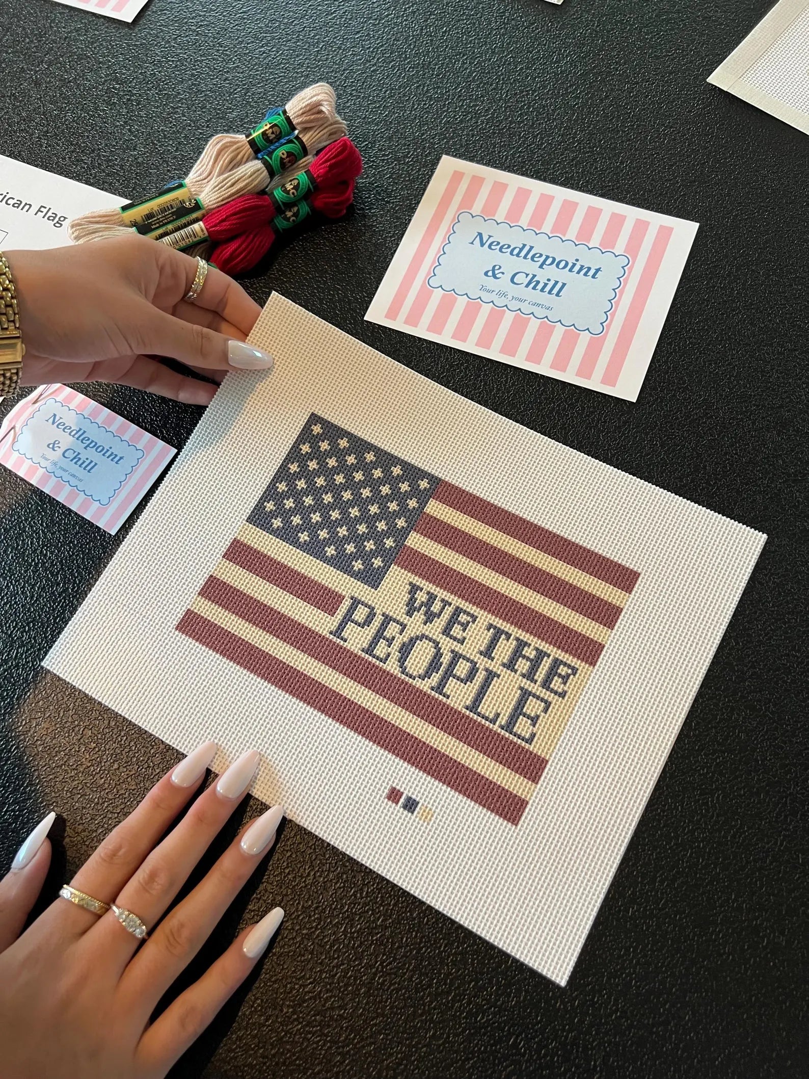 We The People American Flag Needlepoint Canvas – Full View – Needlepoint & Chill