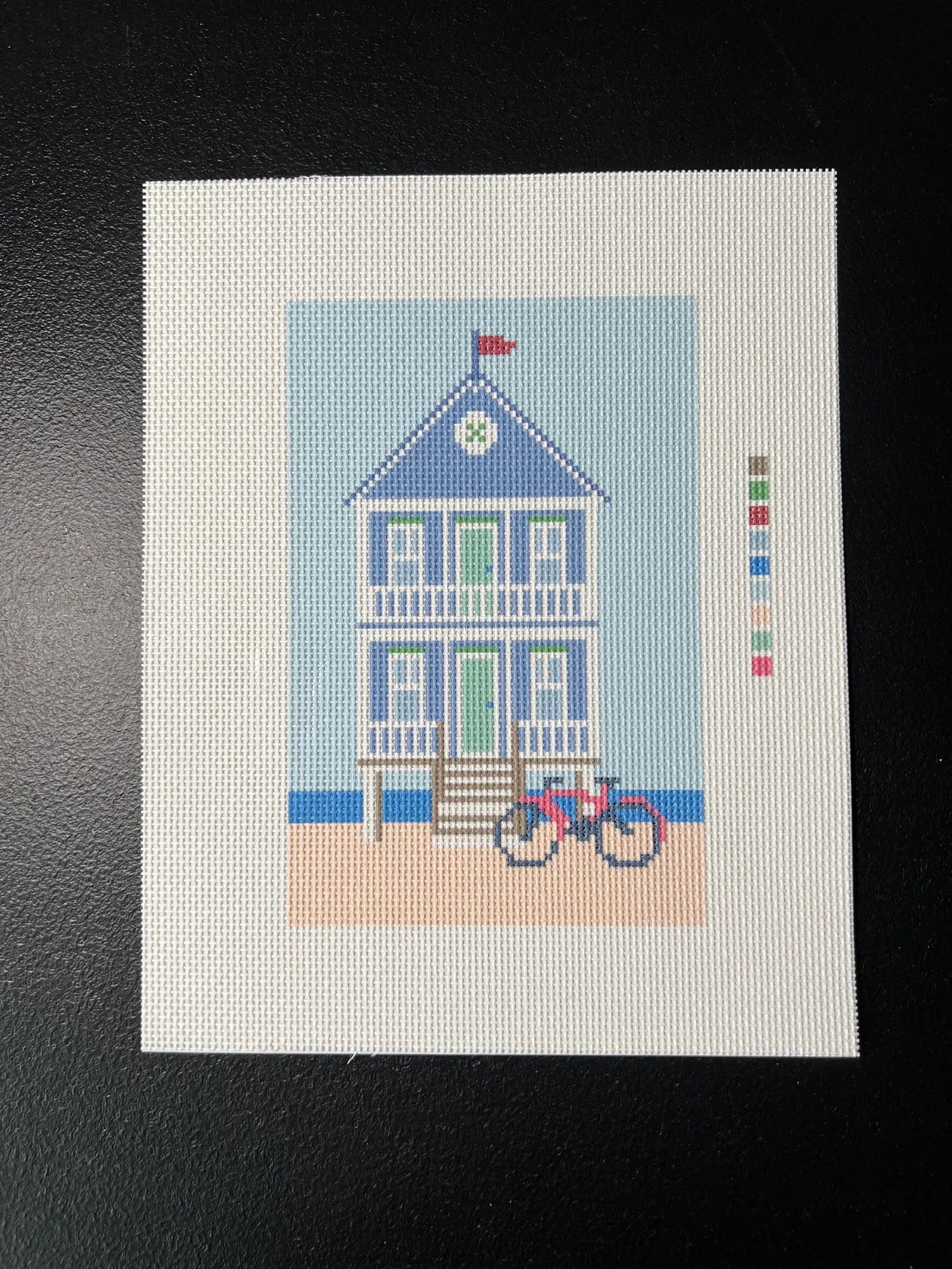 Beach House Needlepoint Canvas – Finished Piece – Needlepoint & Chill