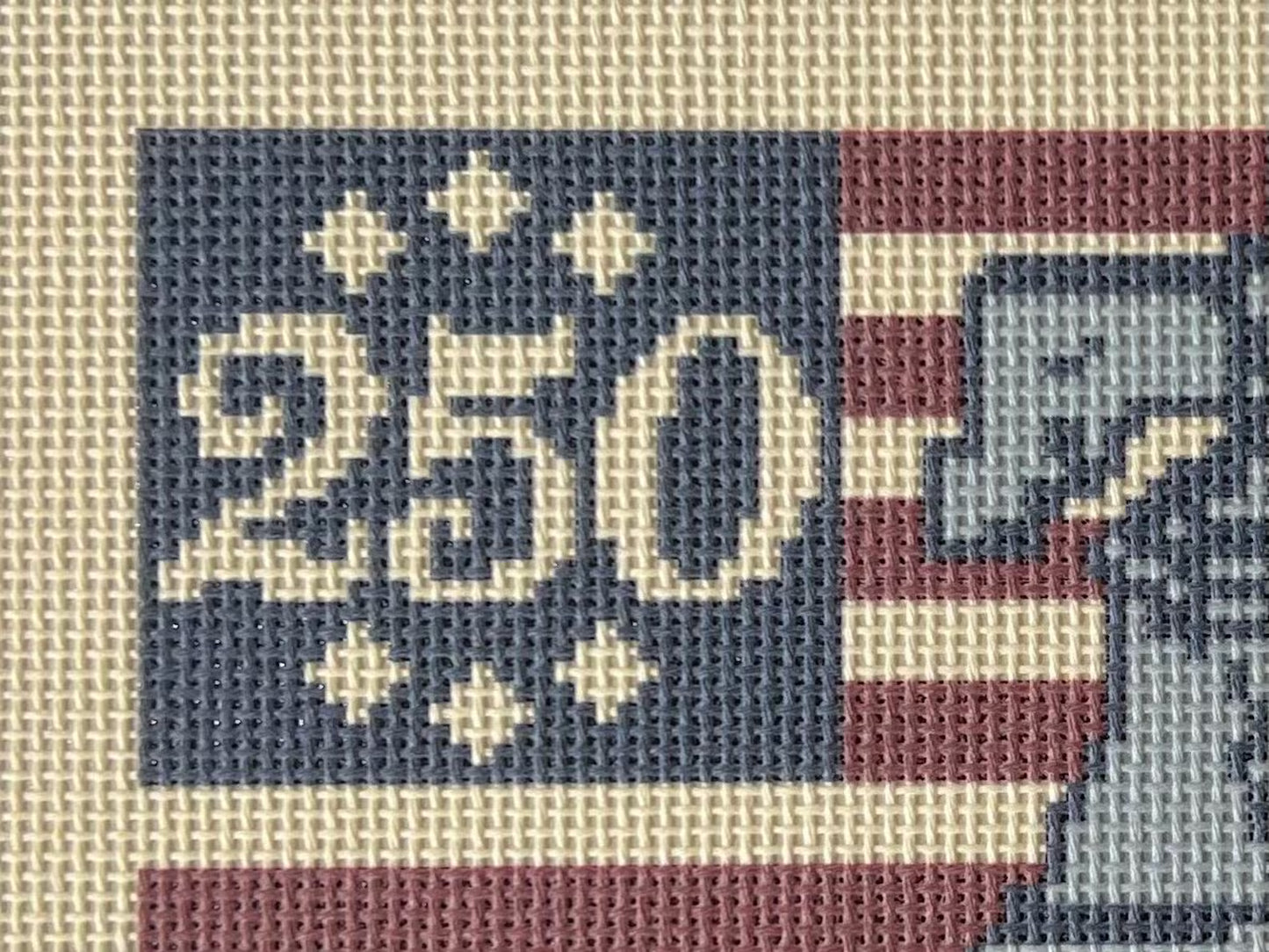 250th Liberty Bell American Flag Needlepoint Canvas – Stitched Example – Needlepoint & Chill