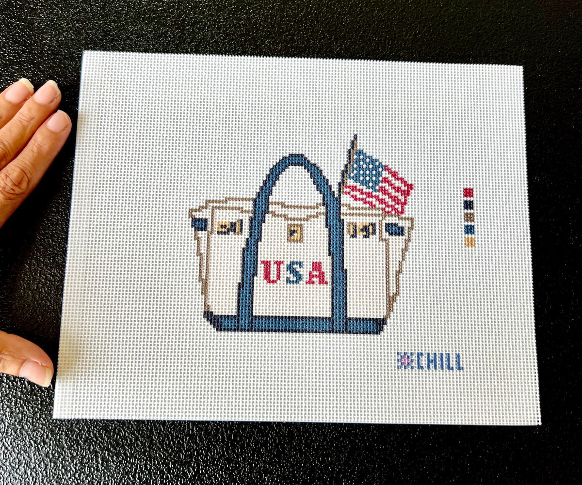 Tote Bag Charm American Flag Needlepoint Kit – Stitched Example – Needlepoint & Chill