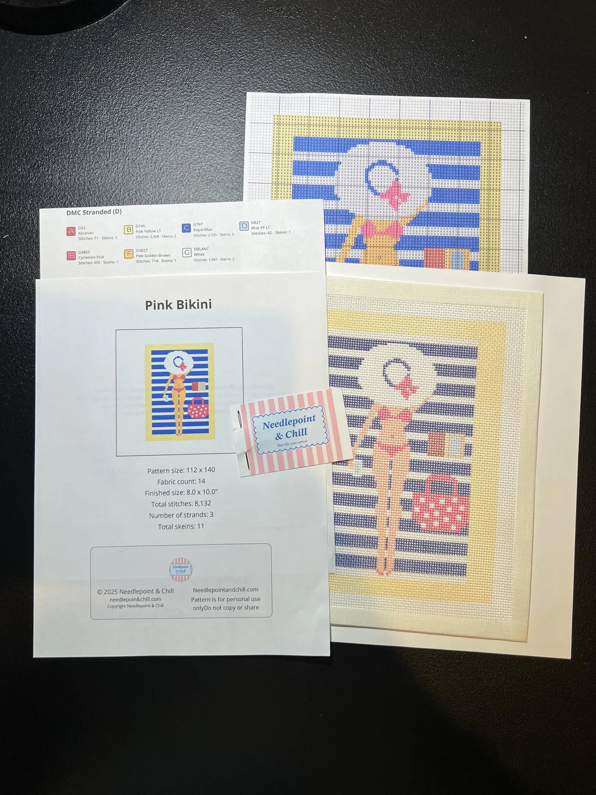 Pink Bikini Deluxe Needlepoint Kit – Stitched Example – Needlepoint & Chill