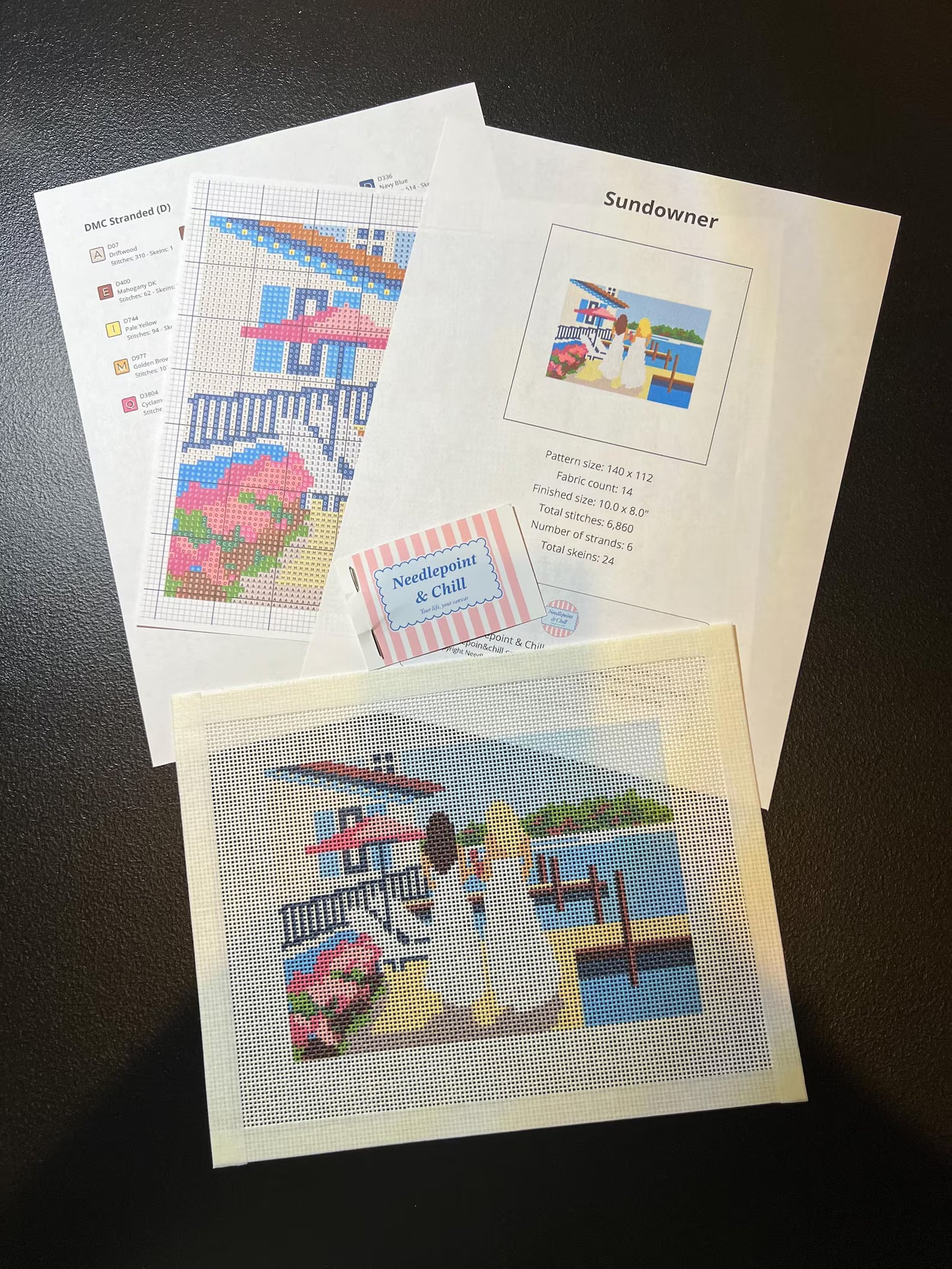 Sundowner Needlepoint Canvas – Stitched Example – Needlepoint & Chill