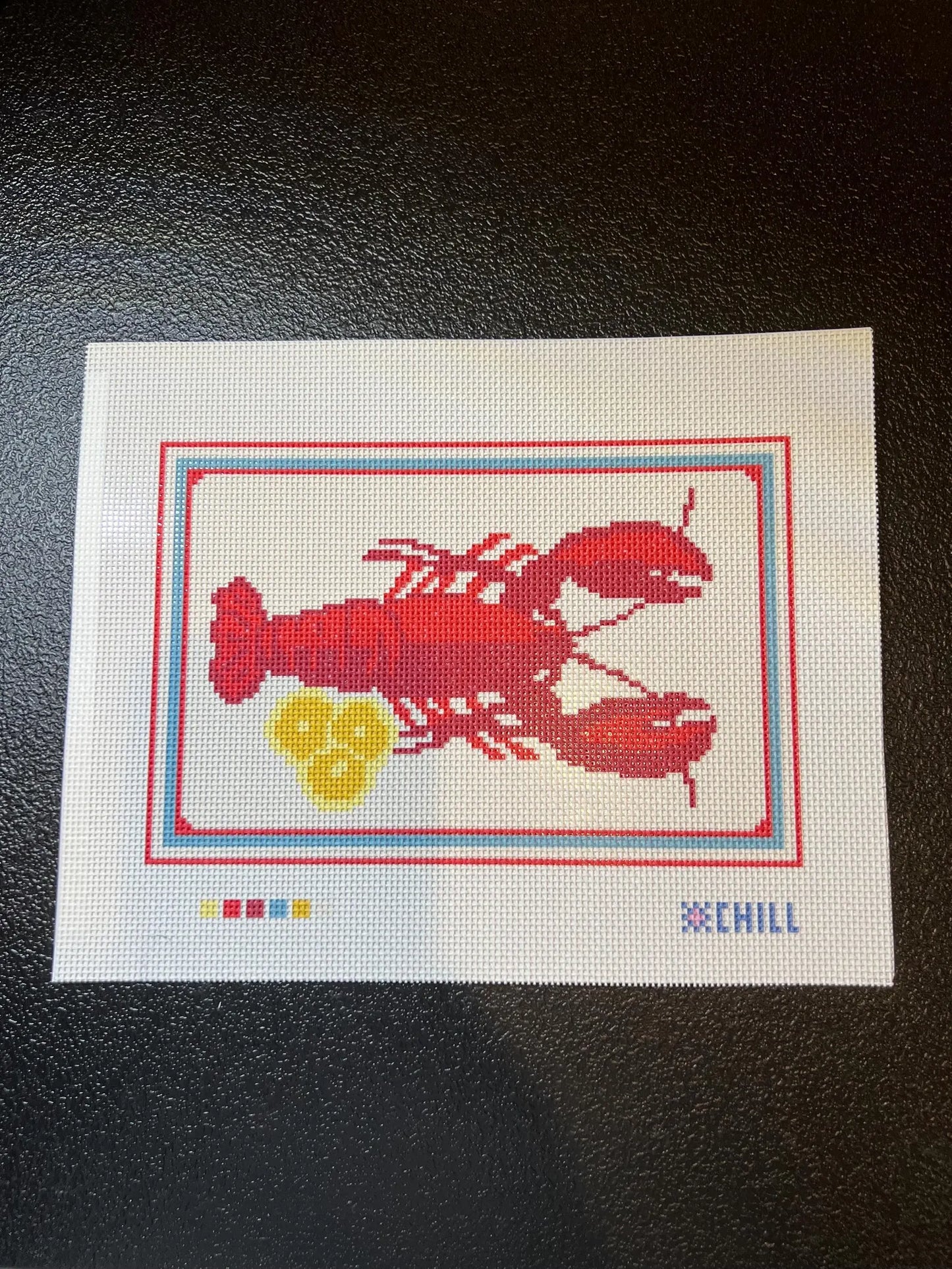 Lobster & Lemon Needlepoint Canvas – Canvas Detail – Needlepoint & Chill