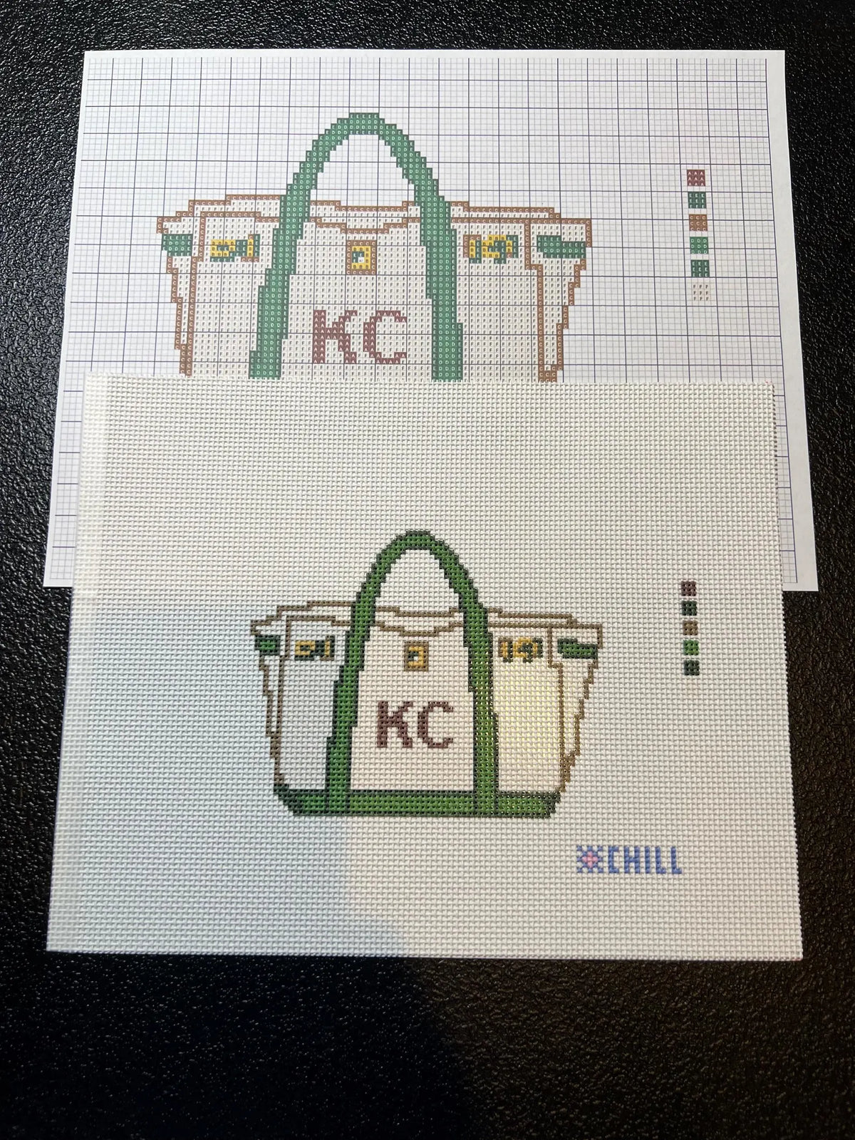 Tote Bag Charm Needlepoint Canvas – Stitched Example – Needlepoint & Chill