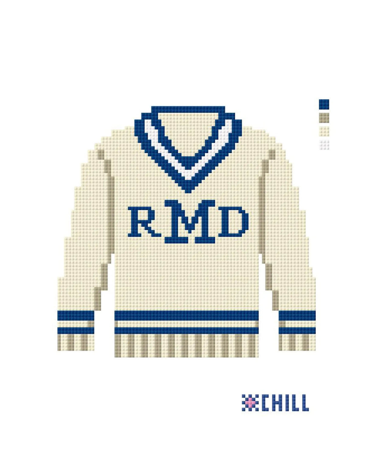 Cricket Jumper Personalizable Needlepoint Canvas – Stitched Example – Needlepoint & Chill