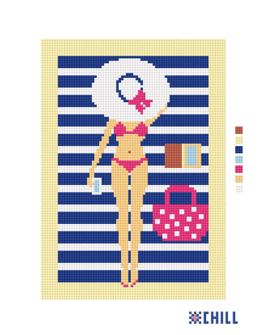 Pink Bikini Deluxe Needlepoint Kit – With Frame & Matting – Needlepoint & Chill