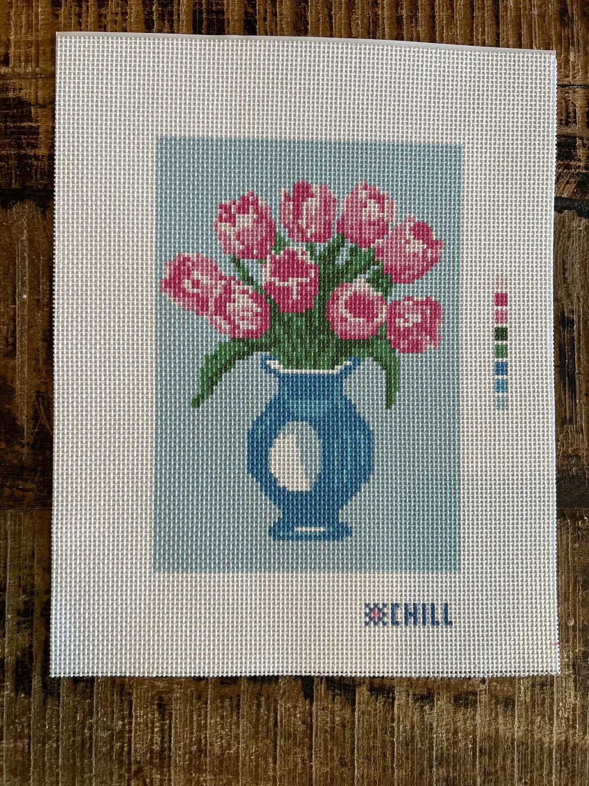 Pink Tulips Needlepoint Canvas – Canvas Detail – Needlepoint & Chill