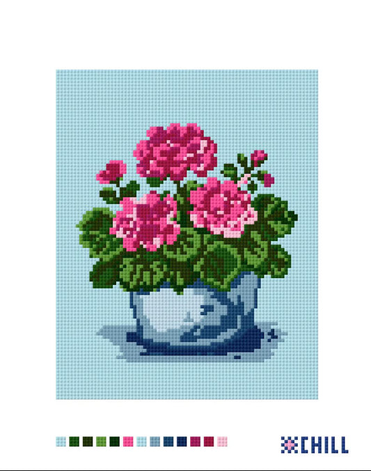 Geraniums in Blue Vase Needlepoint Canvas – Flower Series