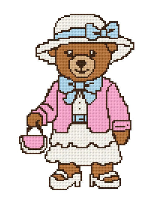 Teddy Bear in Pink Needlepoint Canvas