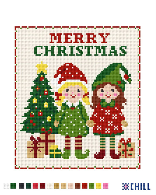 Santa's Helper Elves Needlepoint Canvas – Christmas Tree Design – Needlepoint & Chill