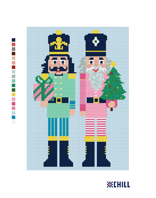 Nutcracker Soldiers Needlepoint Canvas – Green Background Holiday – Needlepoint & Chill