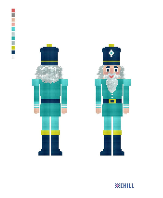 Two-Sided Christmas Nutcracker Needlepoint Canvas – Teal & Navy – Needlepoint & Chill