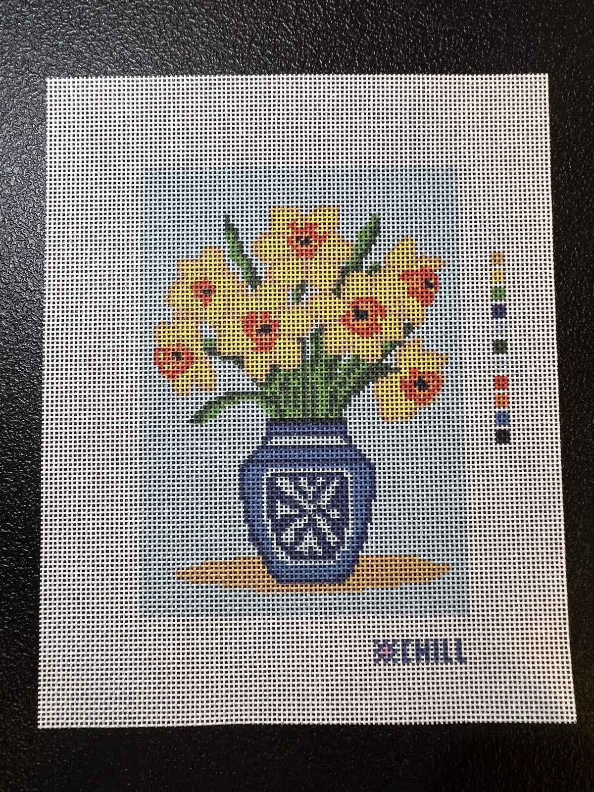 Daffodils in Blue and White Vase Needlepoint Canvas – Canvas Detail – Needlepoint & Chill