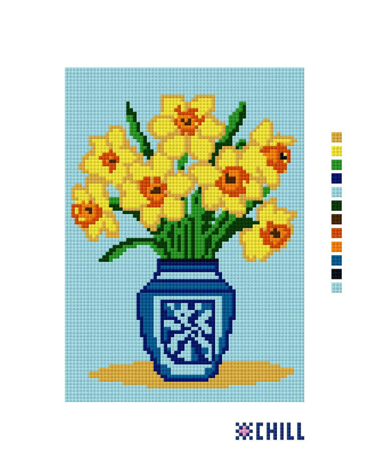 Daffodils in Blue and White Vase Needlepoint Canvas – Flower Series