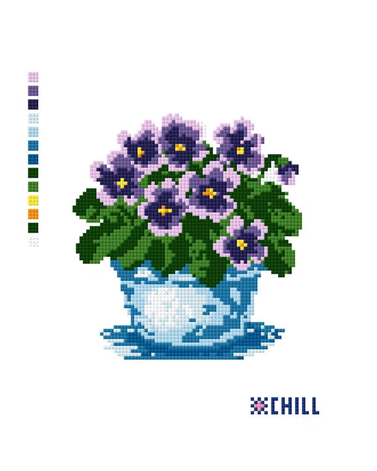 Violets in Blue Pot Needlepoint Canvas – Flower Series