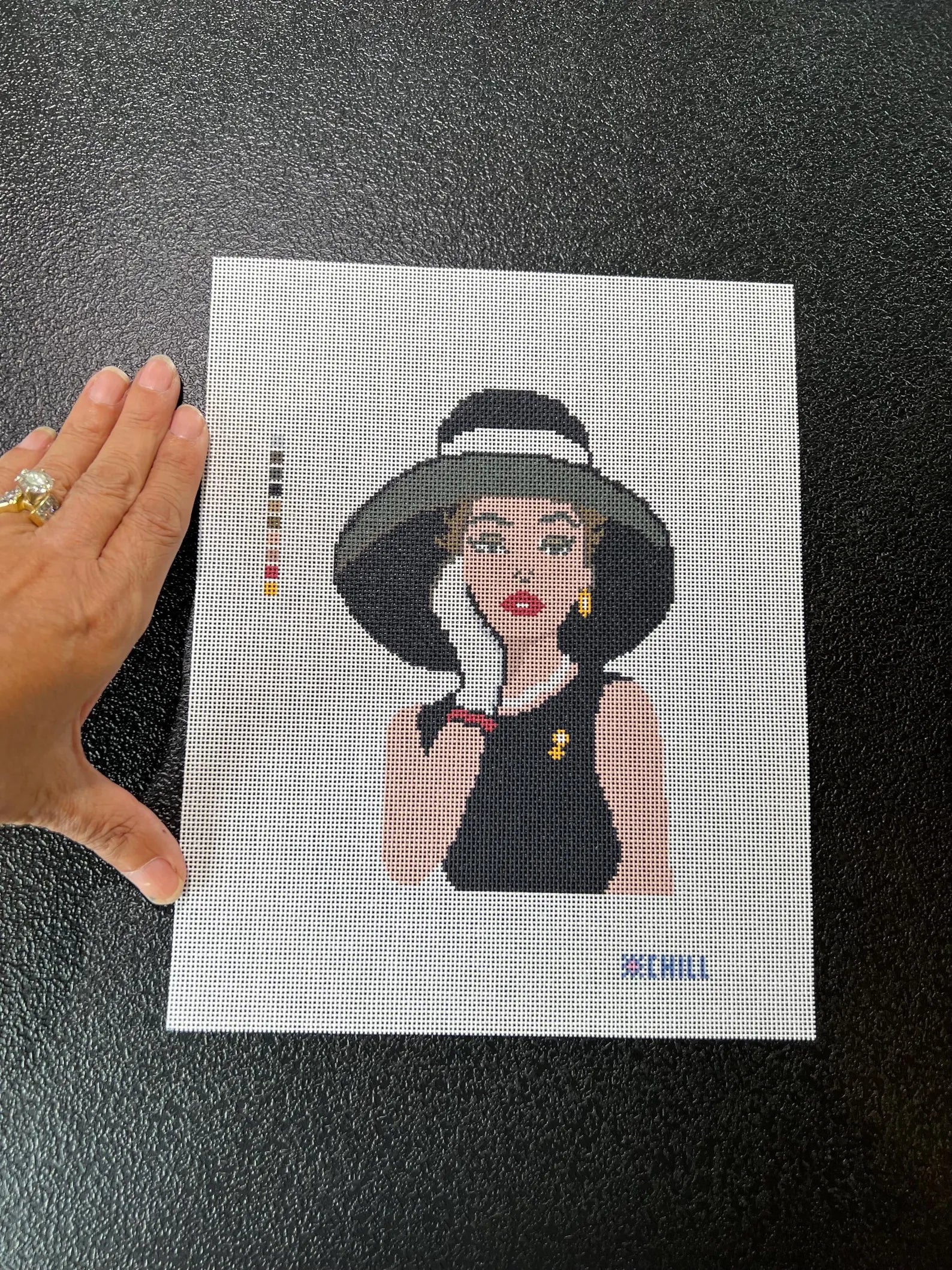 Parisian Glamour Needlepoint Canvas – Stitched Example – Needlepoint & Chill