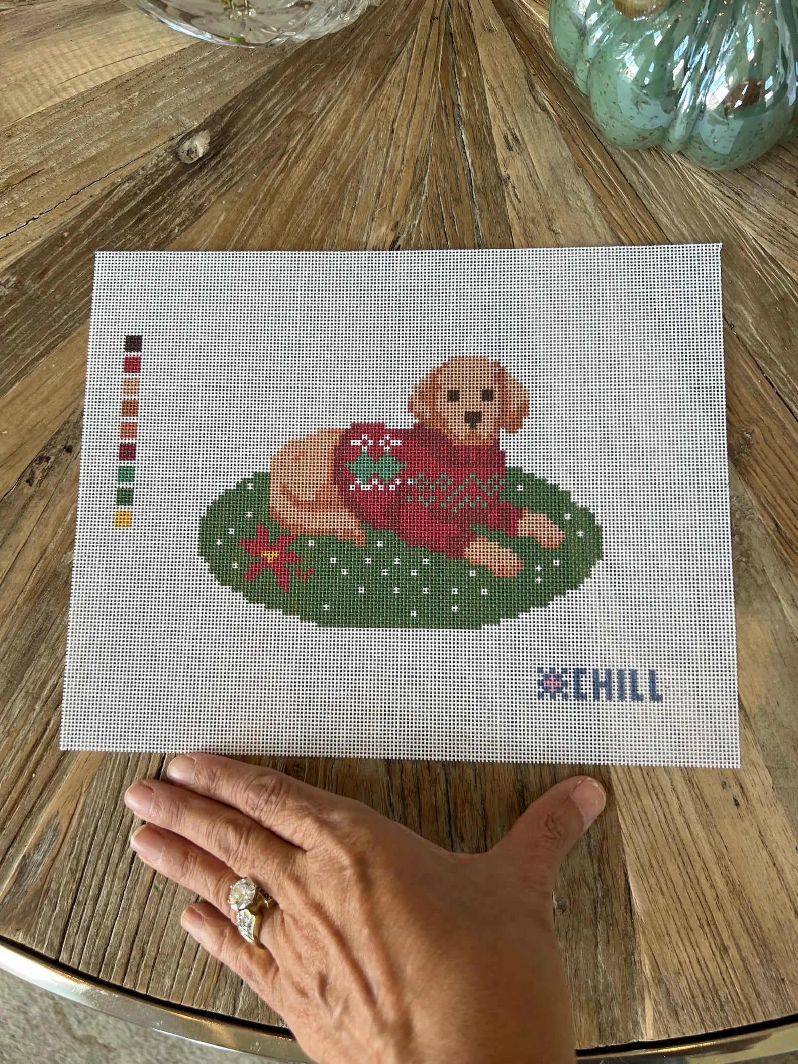 Christmas Puppy Needlepoint Canvas – Full View – Needlepoint & Chill