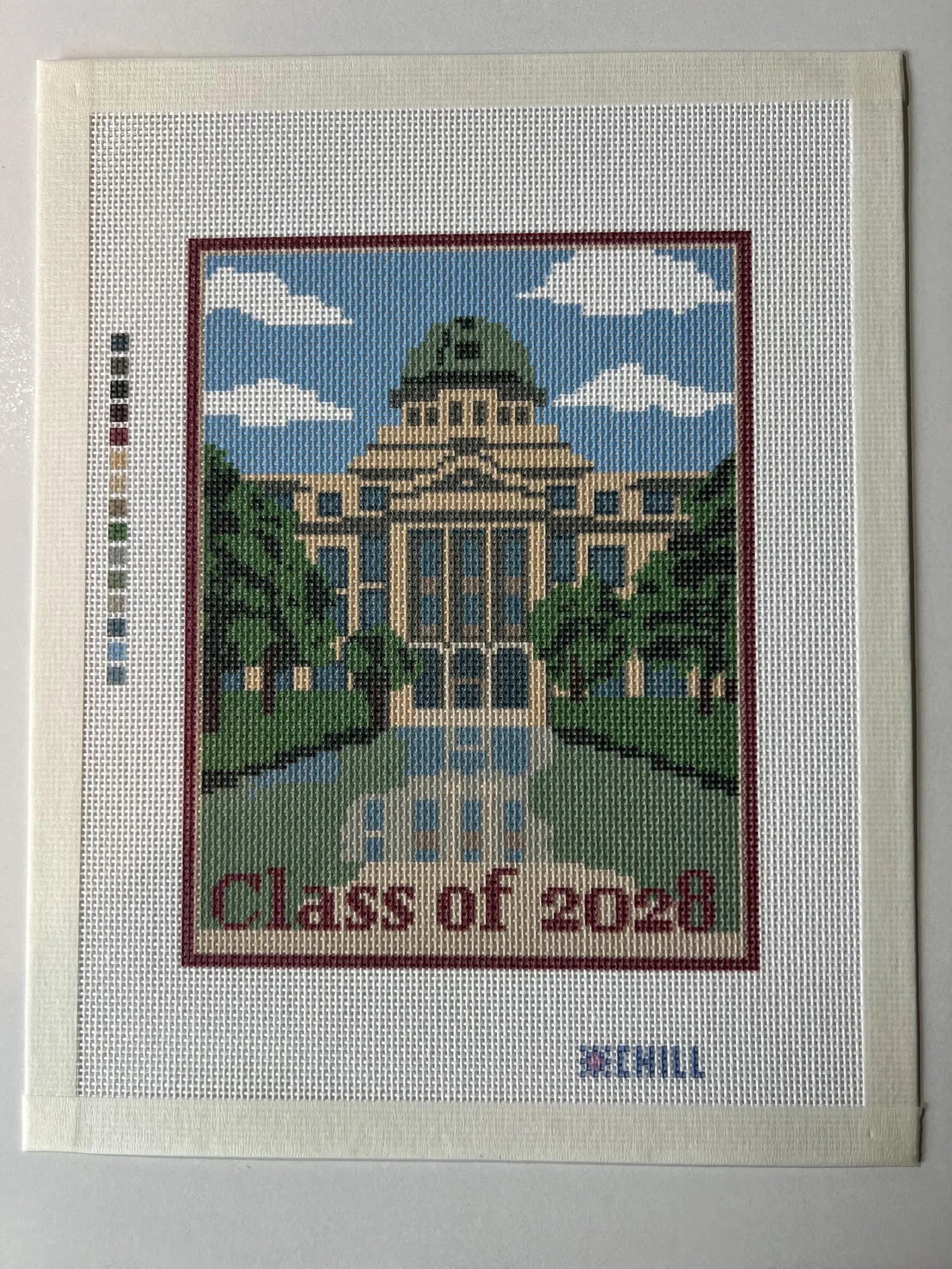 College Station Texas A&M Landmark Needlepoint Canvas – Stitched Example – Needlepoint & Chill